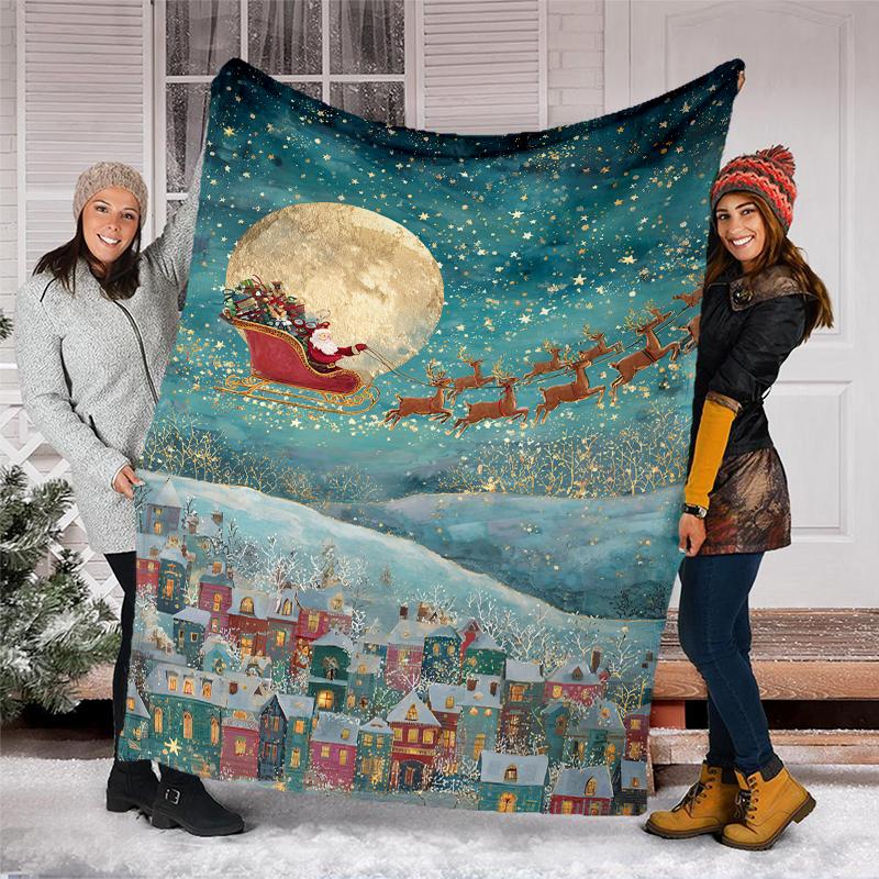 Christmas Santa Claus Theme Printed Blanket - Perfect for Couch, Bed, Travel & Outdoor Use | Machine Washable, Cozy & Durable.
