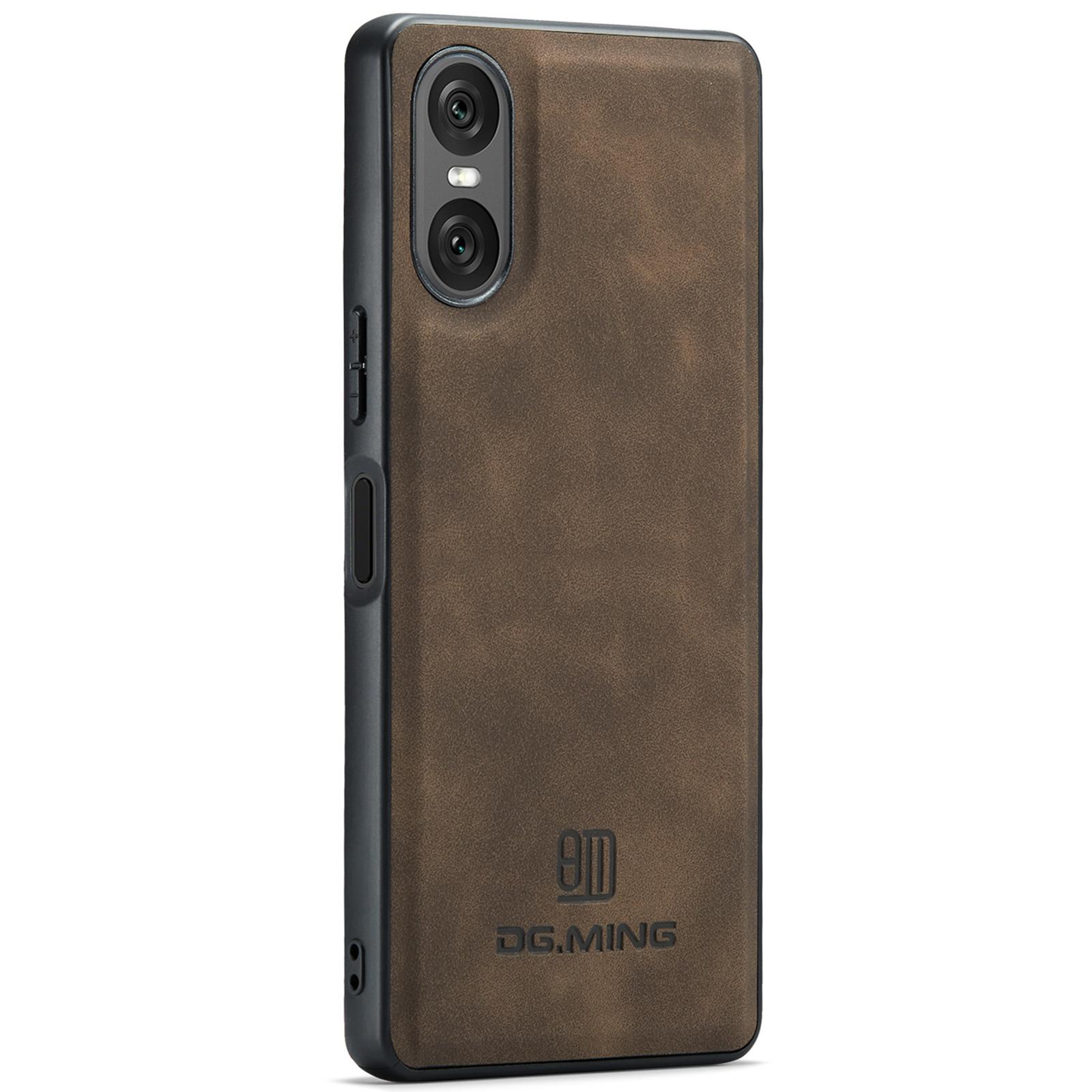 

DG.MING For Sony Xperia 10 VI Case PU Leather+PC+TPU Hybrid Phone Cover Coffee