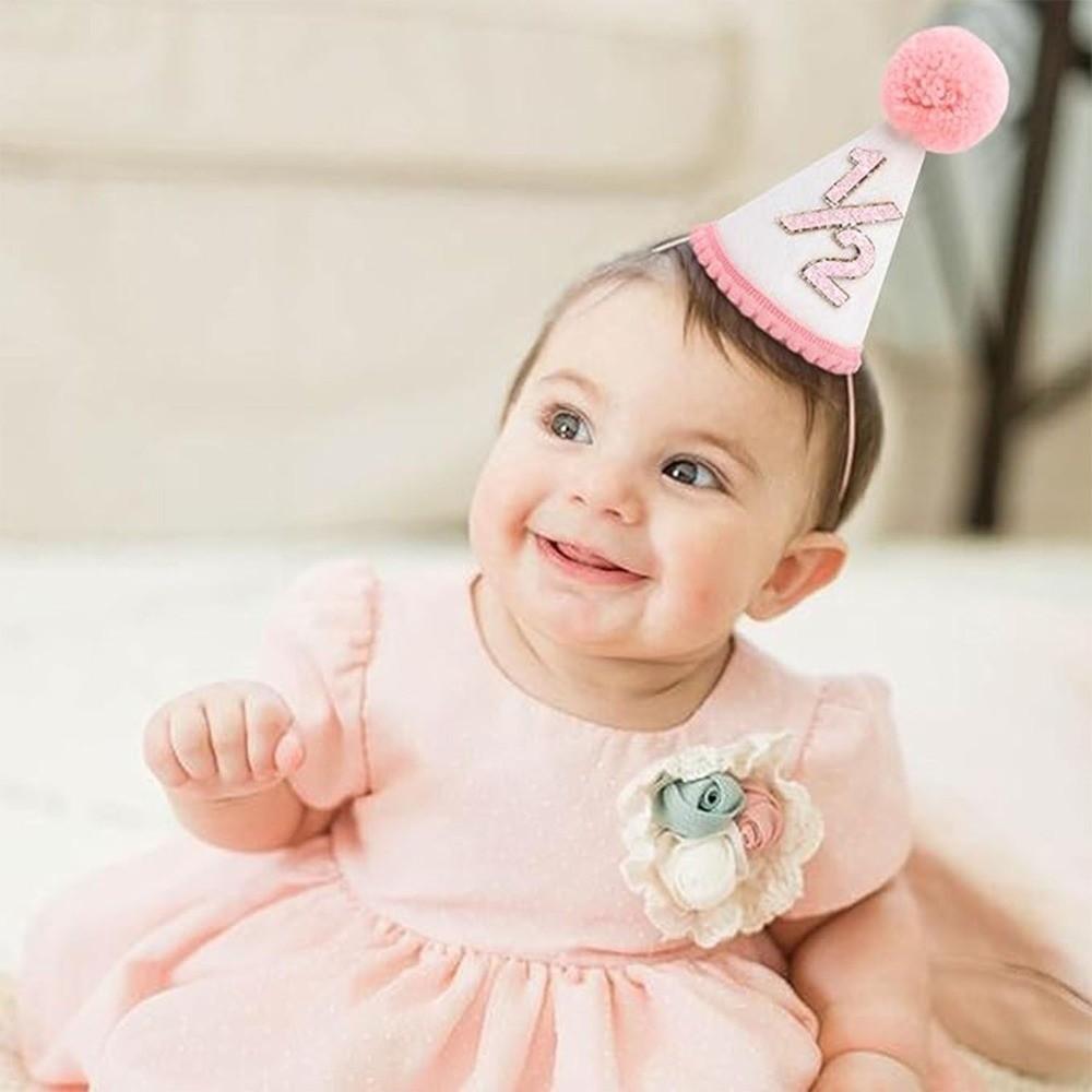 Handcrafted Pom Pom Princess Birthday Hat Neutral Color Cone Hat New Birthday Hat  Children's Party