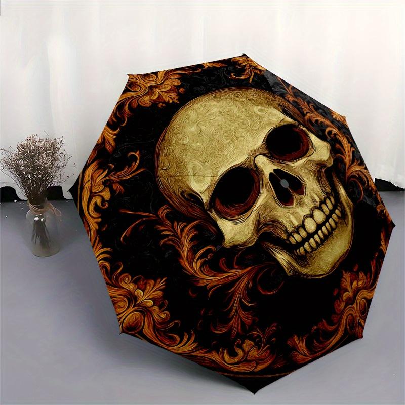 Golden Skull Ornament: Gothic Decor for Your HomeUmbrella, Portable 3-Fold Umbrella for Men & Women,Christmas Gift ES356
