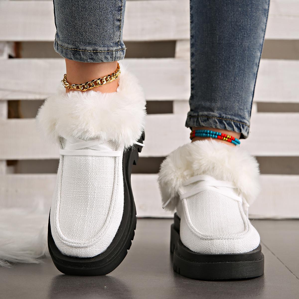 

Мода 2024 Зимние женские мокасины Теплые короткие плюшевые женские туфли на плоской подошве Комфортные легкие мягкие туфли 42 белый