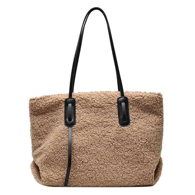 Fashion Casual Women's Totes  Autumn Winter Korean Version Plush Shoulder Bag Solid Color All-Match Large Capacity Tote Bags