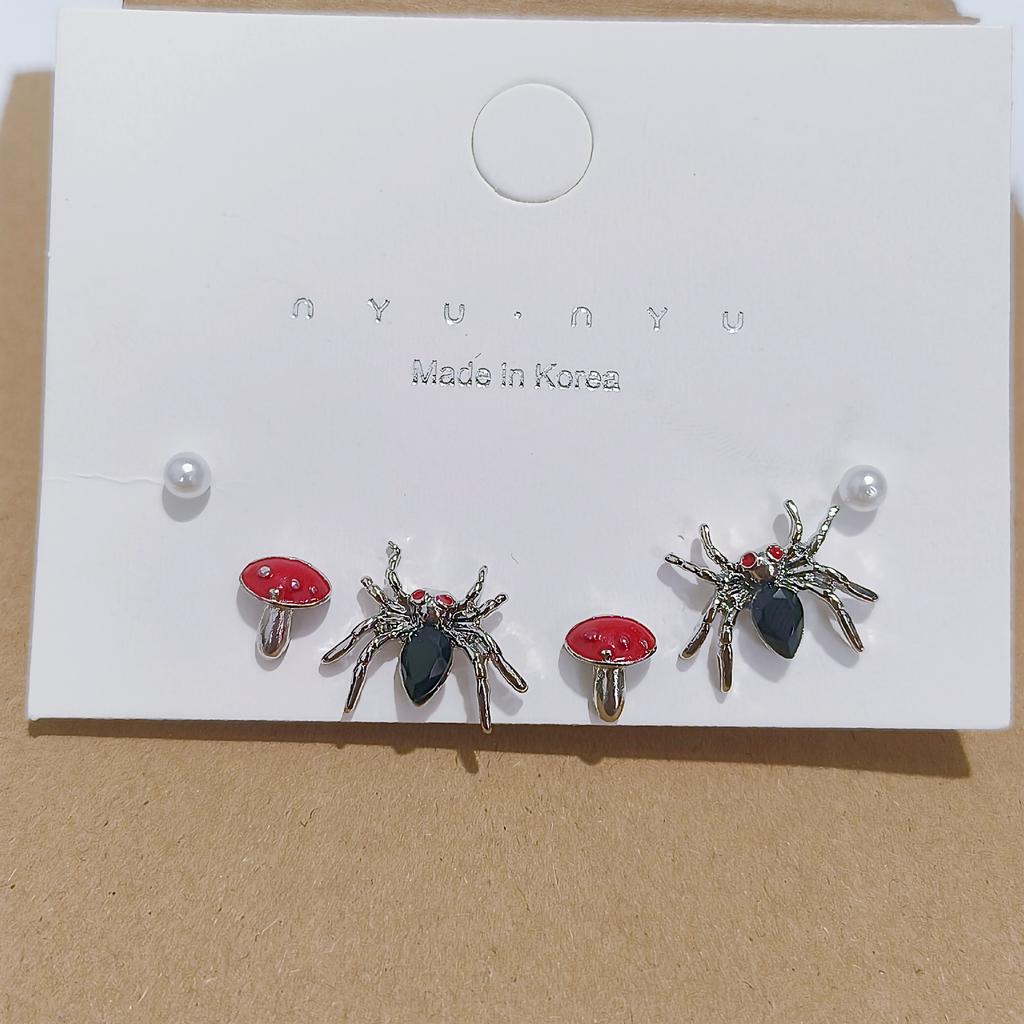 Set da 6 orecchini a lobo con personalità, Orecchini a lobo Ragno Fiore Diamante Scintillante Stile Dolce e Cool, Temperamento Piccolo ed Esquisito