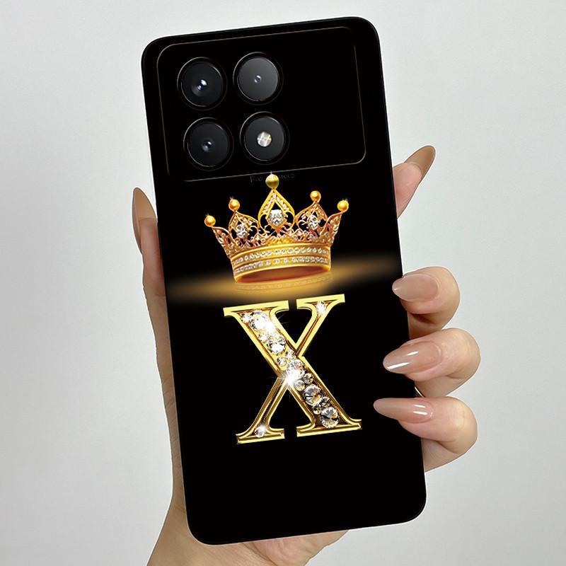 For Xiaomi Poco X6 Pro 5G Fashion Crown Initial Letter Couple Phone Case PocoX6 Pro 5G Soft Silicone TPU Lens Protective Casing