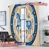 2D FLAT PRINTING 2pcs Curtains (Without Rod) Folk Art Blue Horse Modern Fashionable Curtains Semi-Sheer Curtains Eid Decorations