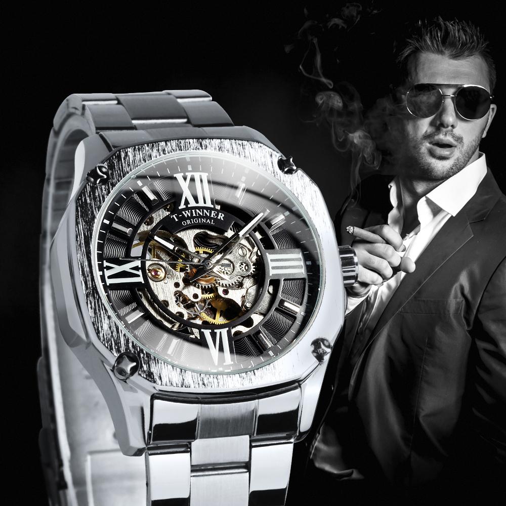 Fashion Business Mechanical Watch for Men Luminous Hands Stainless Steel Strap Classic Automatic Mens Watches Top Brand WINNER