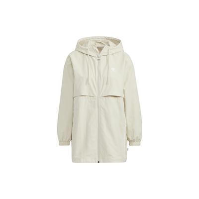 Logo-Print Einfarbig Stehkragen Kapuze Langarmjacke Damenjacke Weiß HM7419