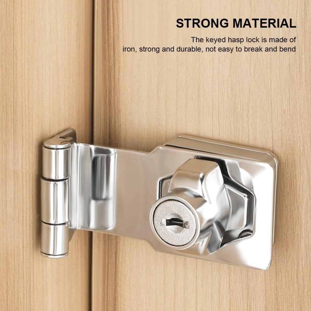 EMVANV Keyed Hasp Lock, 90 Degrees Lock Hasp T-wist Knob Keyed Locking Hasp Safety Door Clasp for Small Doors Drawer and Cabinets(Silver)