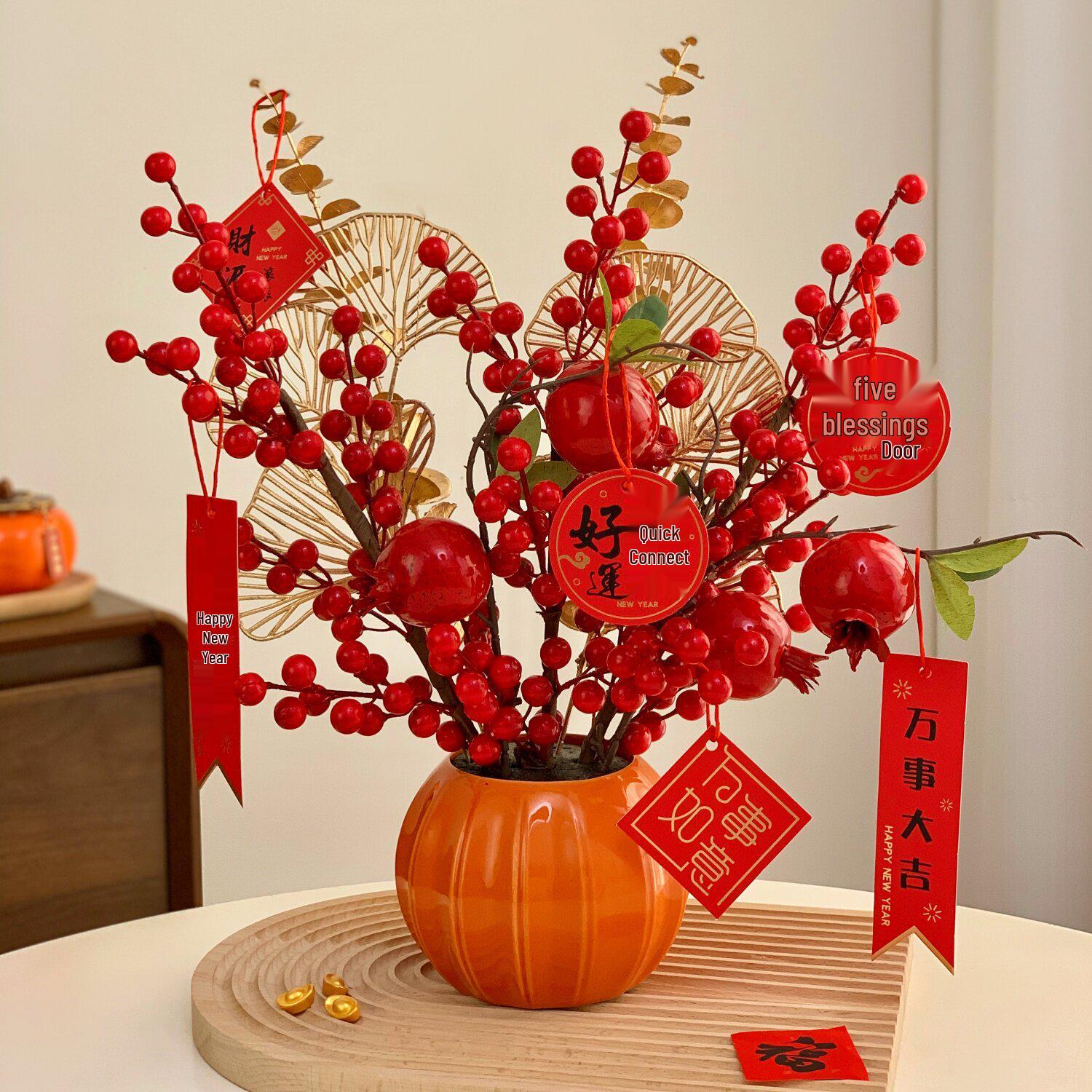 

New Year Chinese Style Persimmon Ruyi Flower Arrangement Ornament: Festive and Housewarming Décor