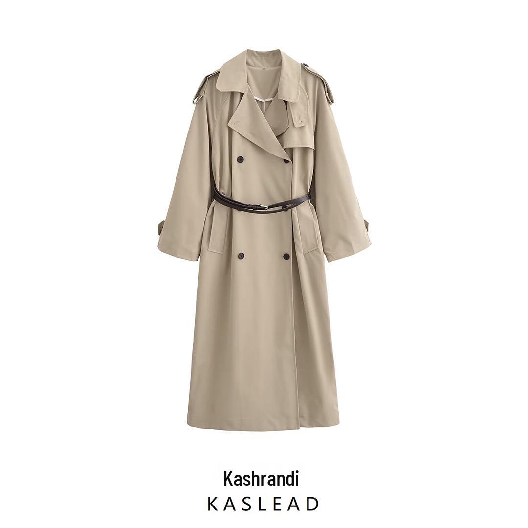 

2024 Autumn Women s Fashion: European-American Belted Loose Trench Coat S хаки
