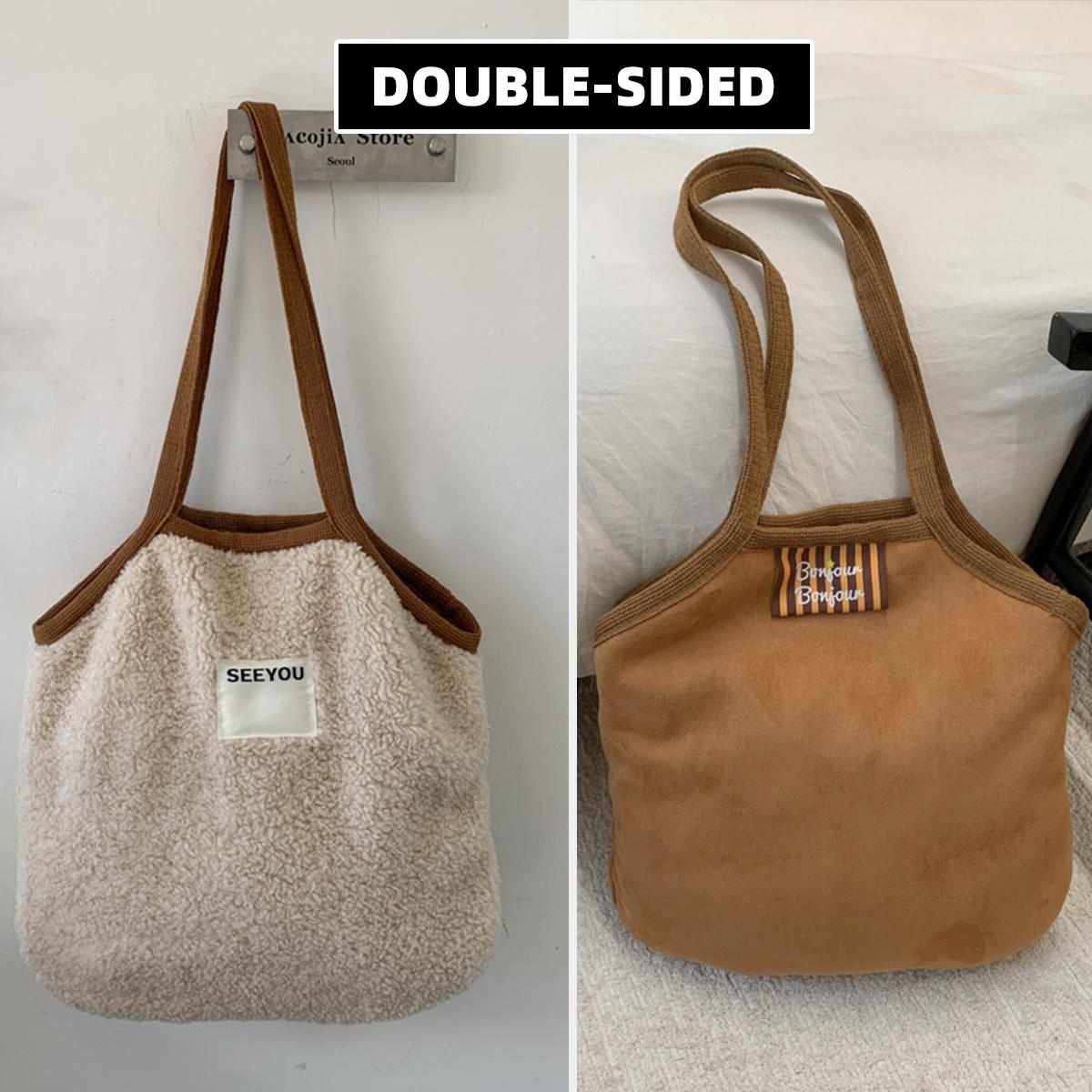 

Autumn and Winter New Lamb Wool Tote Bag, Relaxed Plush Shoulder Bag, Large Capacity Furry Crossbody Bag for College Students and High School Students бежевый