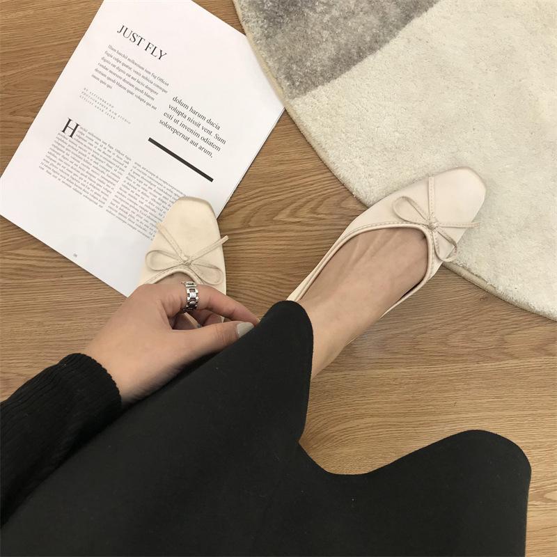 Champagne bow square head light mouth flat sole shoes women's summer 2025 new gentle satin grandma shoes