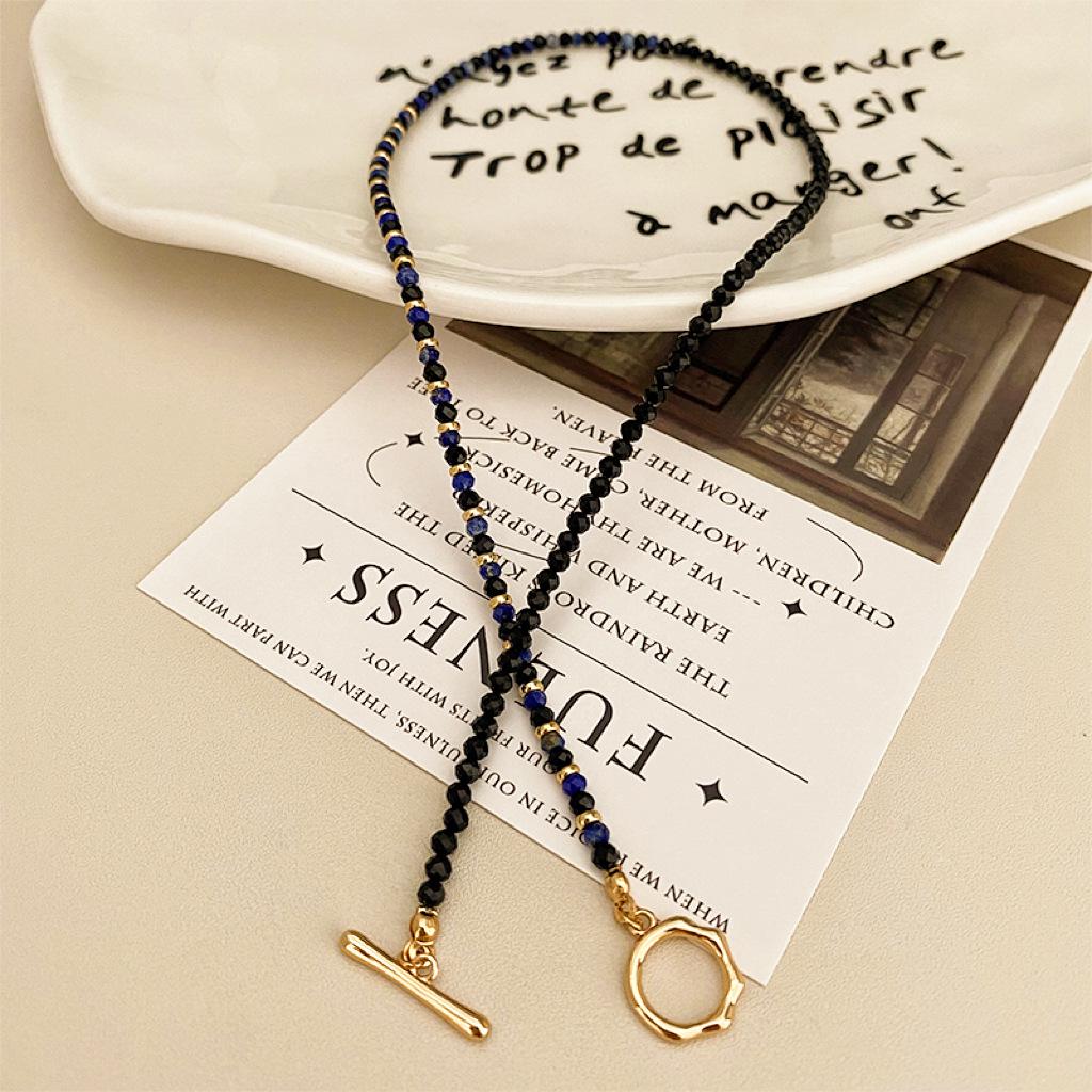 Retro Lapis Lazuli and Black Spinel Layered Choker Necklace for Women