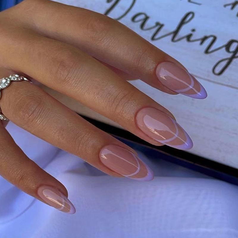 Taro purple hollow French almond nail European and American ins wind sweet cool girl wearing nail fake nails