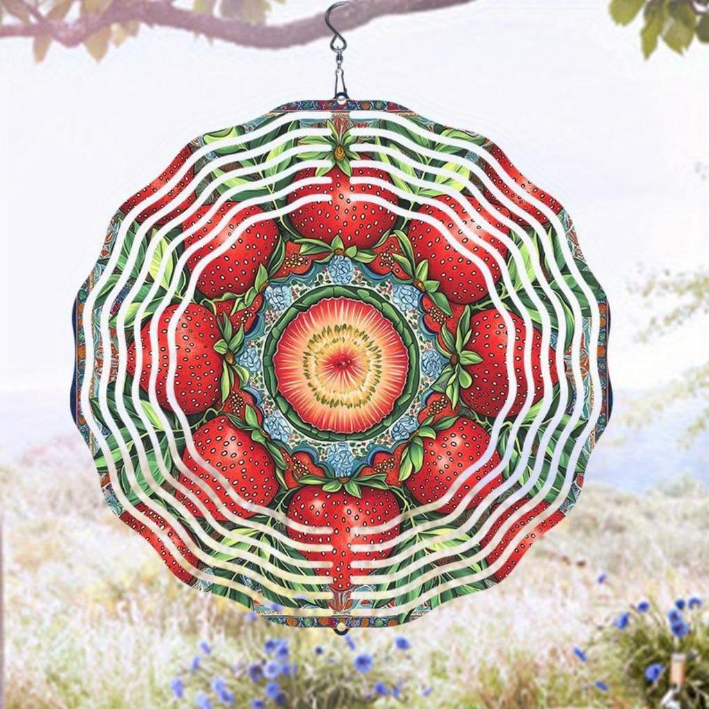 Vibrant Strawberry Wind Spinner for Outdoor Garden Decor Colorful Metal Wind Activated Spinner for Patio Yard Art Durable Floral Design Thanksgiving
