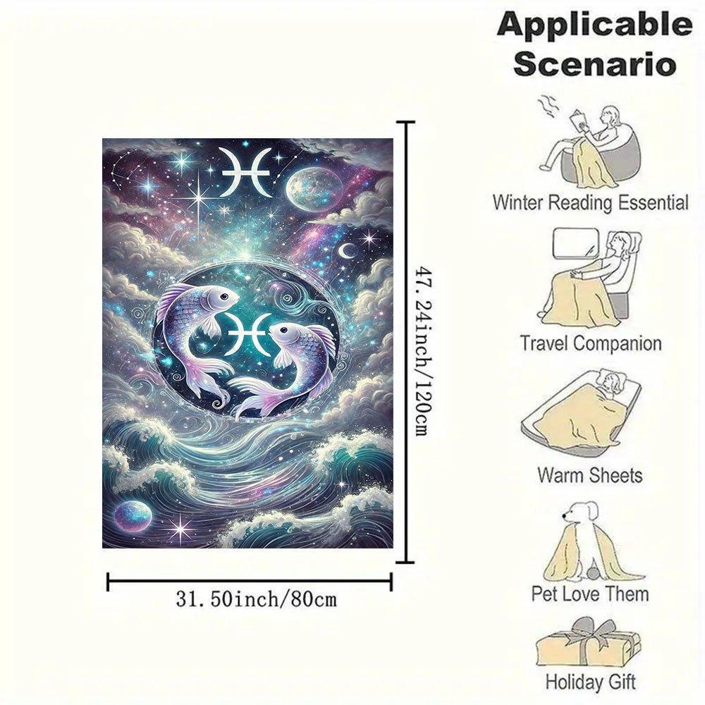 "Zodiac Pisces Art Print - Celestial Fish Wall Decor"Blanket Flannel Throw Blanket for Sofa, Bed, Travel, Camping, Office, Couch, Chair, And