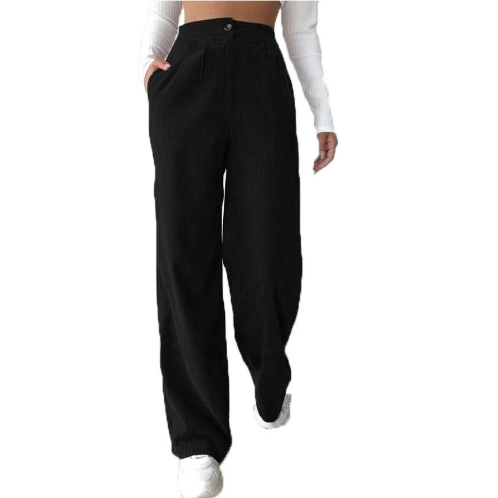 Nuovi Pantaloni da Donna Autunnali a Vita Alta in Velluto a Coste, Pantaloni Lunghi Dritti Larghi Casual Monocolore