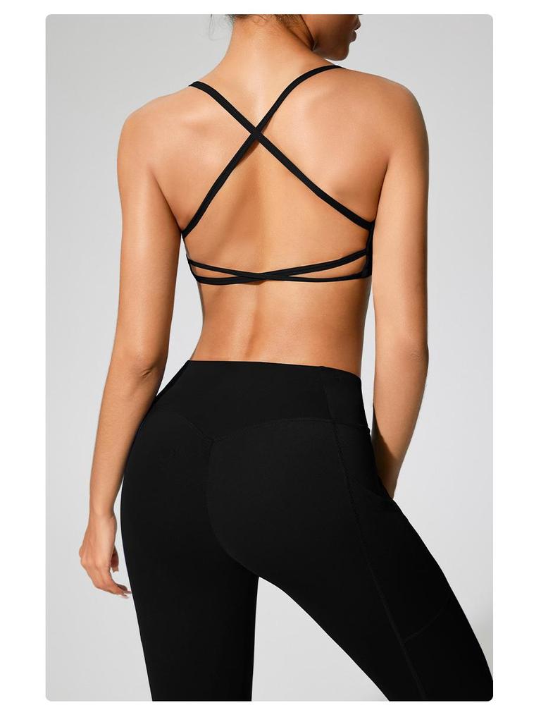 European & American Women's Yoga Clothes: Medium-Intensity Spaghetti Strap Sports Bra & Beautiful Back Camisole