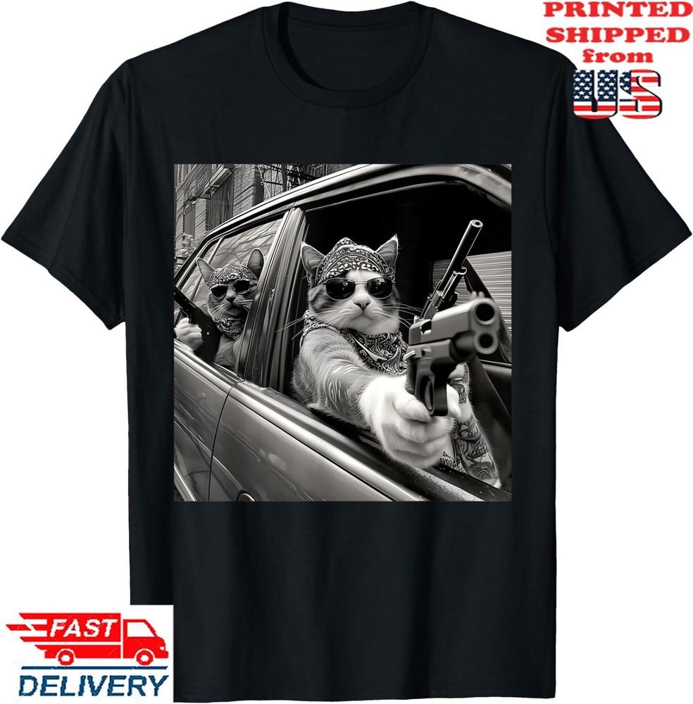 Funny Vintage Gangster Cat Meme Cat Dad Women Graphic Tee  T-Shirt, Unisex Tee Unisex T-Shirt S