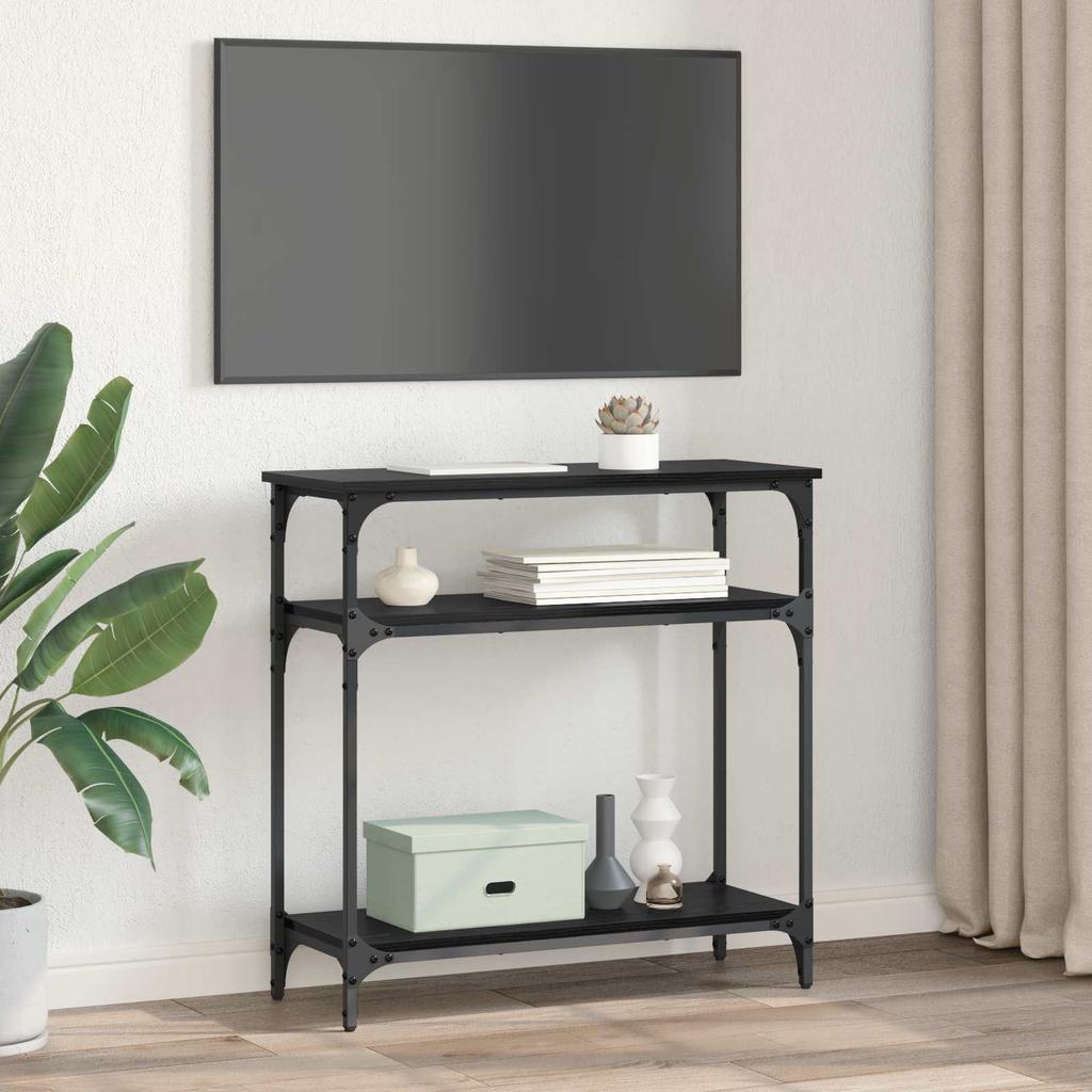 Console Table with Shelf Black Oak Effect 75 X 29 X 75 Cm