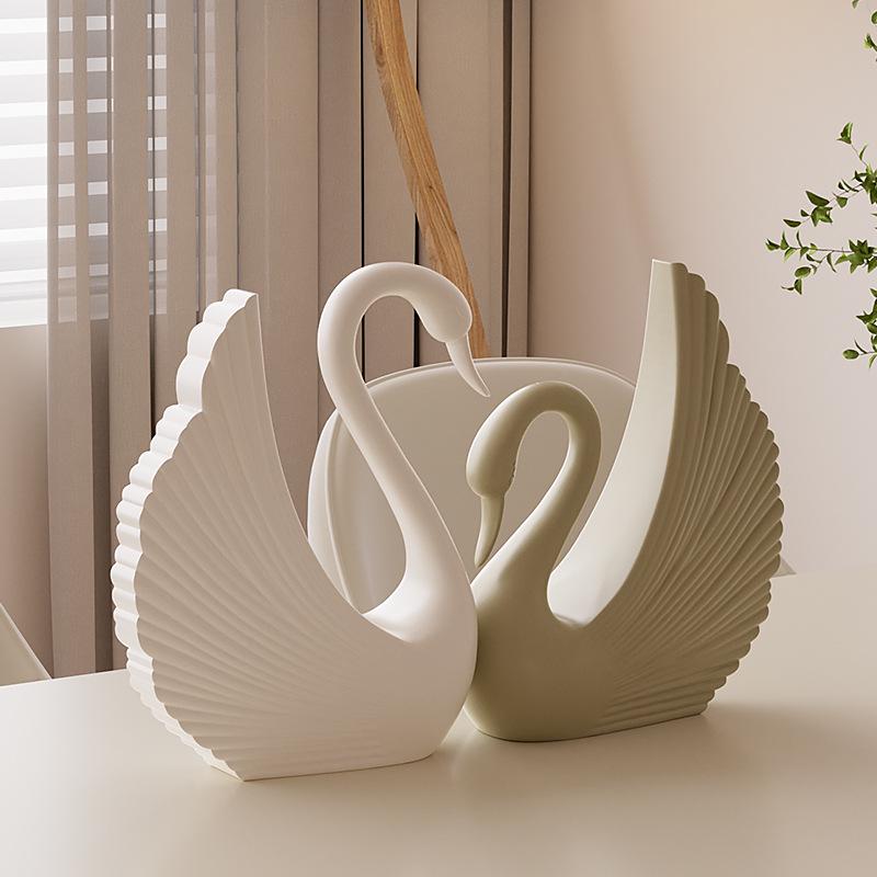 Elegant Cream Swan Ornament for Living Room TV & Wine Cabinet - Perfect Housewarming or Wedding Gift
