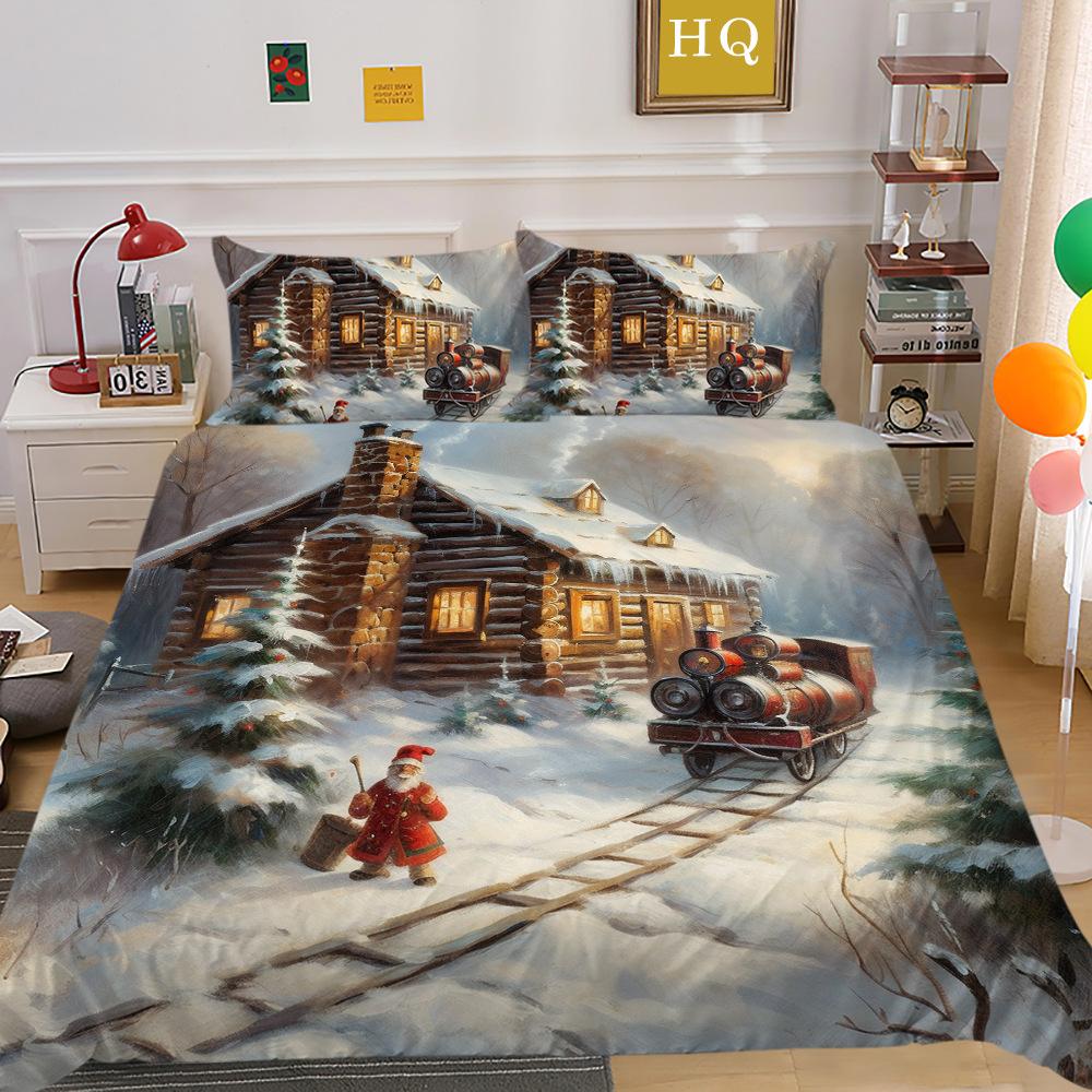 Jultomte Älg 3D-tryckt Polyester Örngott Täcke Två- eller Tredelat Set Tillgängligt