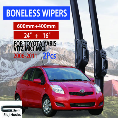 Per Toyota Yaris Vitz MK1 MK2 2006-2011 Tergicristallo Auto Tipo U Gomma Morbida Senza Telaio Senza Supporto Tergicristalli Auto 24"+16"