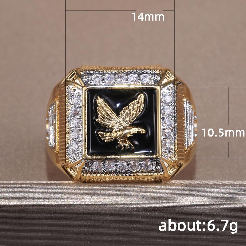 Kayi Gold-Plated Men's Diamond Eagle Ring: European & American Fashion, Noble & Bold Design.