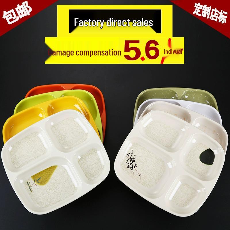 Four-Compartment Faux Porcelain Meal Tray - Melamine Square Fast Food Tray