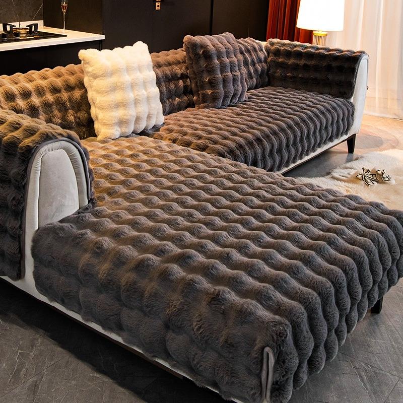 Thicken Warm Imitation Rabbit Fur Plush Sofa Cover Non-slip Soft Sofa Towel Couch Cushion For Living Room Modern Home Decor