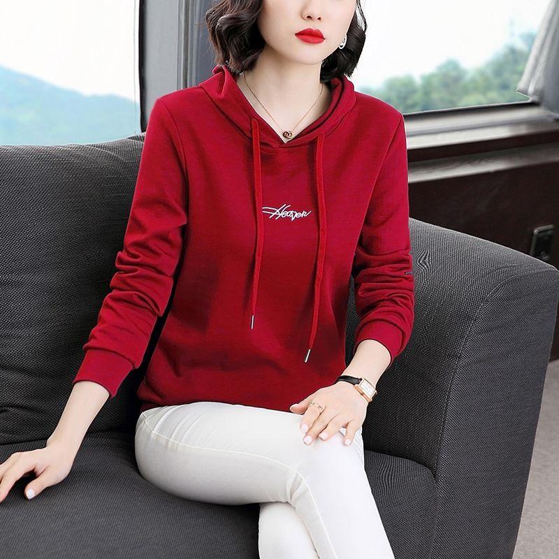 Damkläder Koreansk Mode Bokstavsbroderi Streetwear Y2K Huvtröjor Höst Vardaglig Långärmad Lös Huvtröja