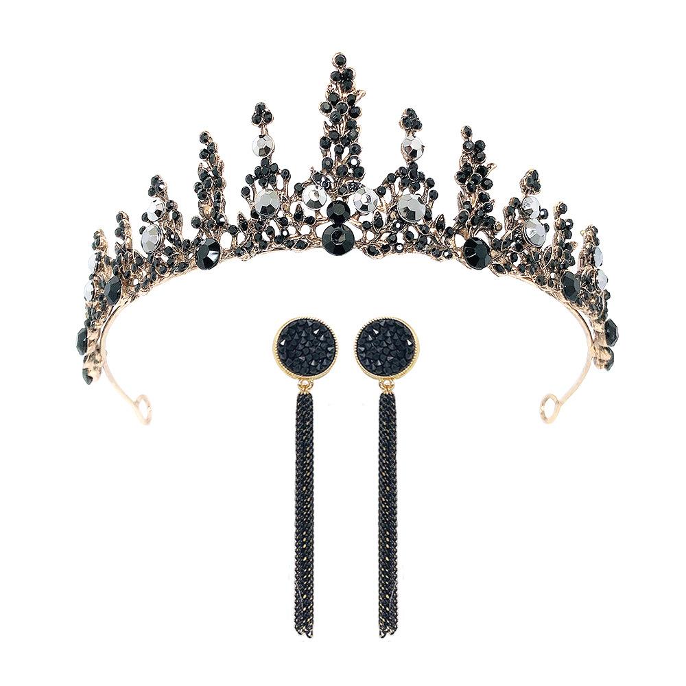 Barokowa Retro Czarna Korona Modowa Tiara Ślubna Bal Maturalny Urodziny Korona Królowej