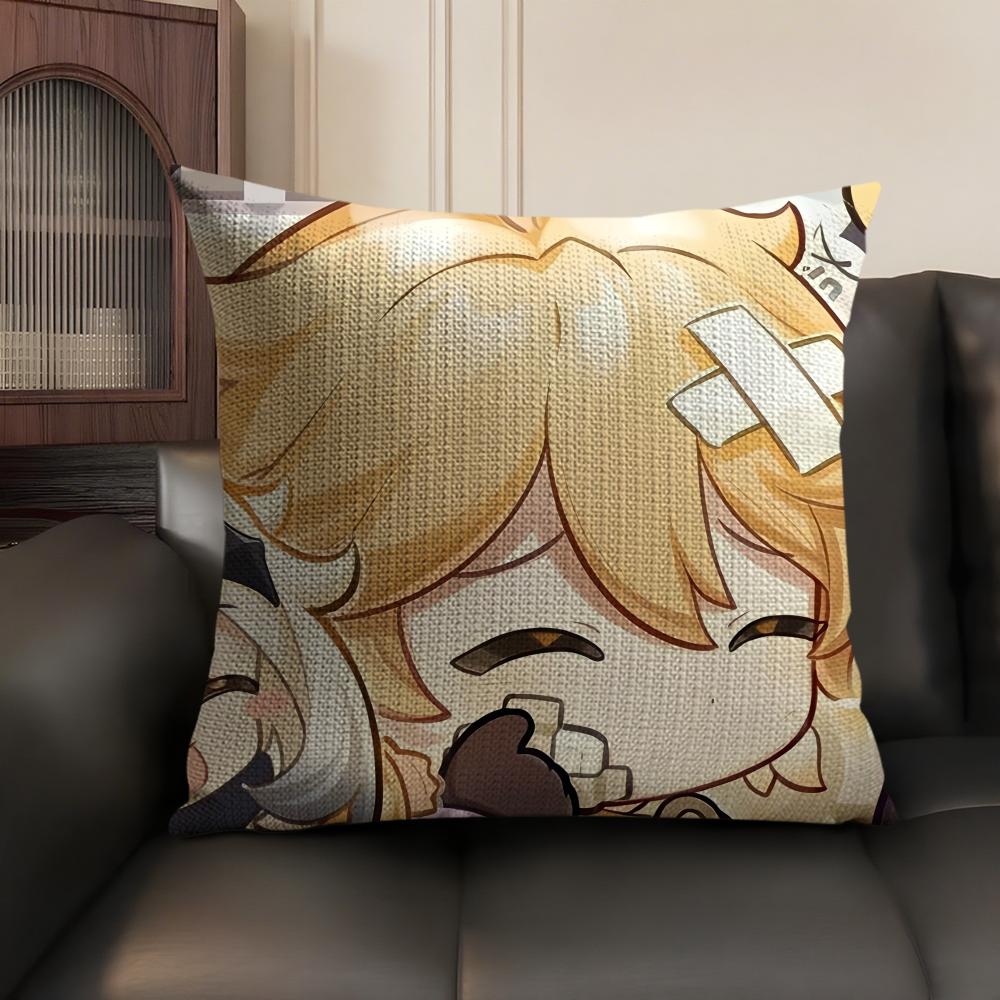 Aether Cute Cute Genshin Impact Cushion Cover Natural Linen Organic Fabric DoubleSided Printing Sofa Home Decor Pillow Case