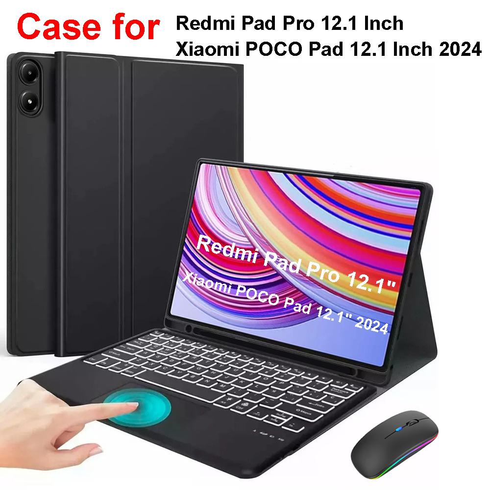 Case for Redmi Pad Pro 12.1 Inch, Bluetooth Keyboard Cover for POCO Pad 12.1 Inch
