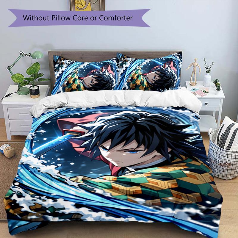 3pcs Tomioka Giyuu1 Design Cover Set - HD Printed Bedding with 1 Cover and 2 Pillowcases - Perfect for Home and Dorm Decor