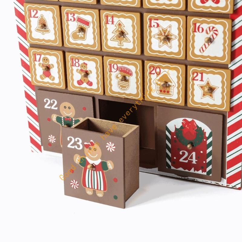 Adventskalender aus Holz mit 24 Schubladen Weihnachts-Adventskalender Festliche Dekoration für Kinder Erwachsene Geschenk Überraschungen 55KF