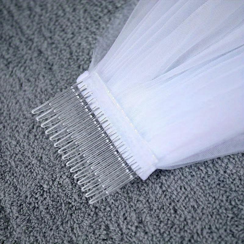 Elegant Double Layer Bridal Veil with Comb - Long Flowing Wedding Accessory for Brides and Bridesmaids, Polyester Tulle, Romantic and Simple Design
