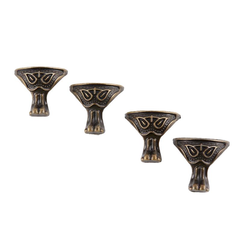 4ks Starožitná mosazná truhla na šperky Dřevěná krabička Skříňka s ozdobnými nožičkami Roh