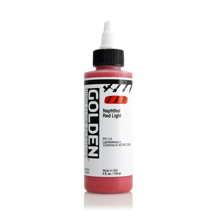 Peinture Acrylique - GOLDEN - Napthol Red Light - 119ml - Haute Fluidité - Couleur Rouge