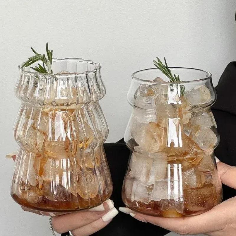 Transparent Glass Cup Exquisite Heat-Resistant Tumbler Tea Juice Milk Coffee Mug Water Glasses Stripe Mug Drinkware