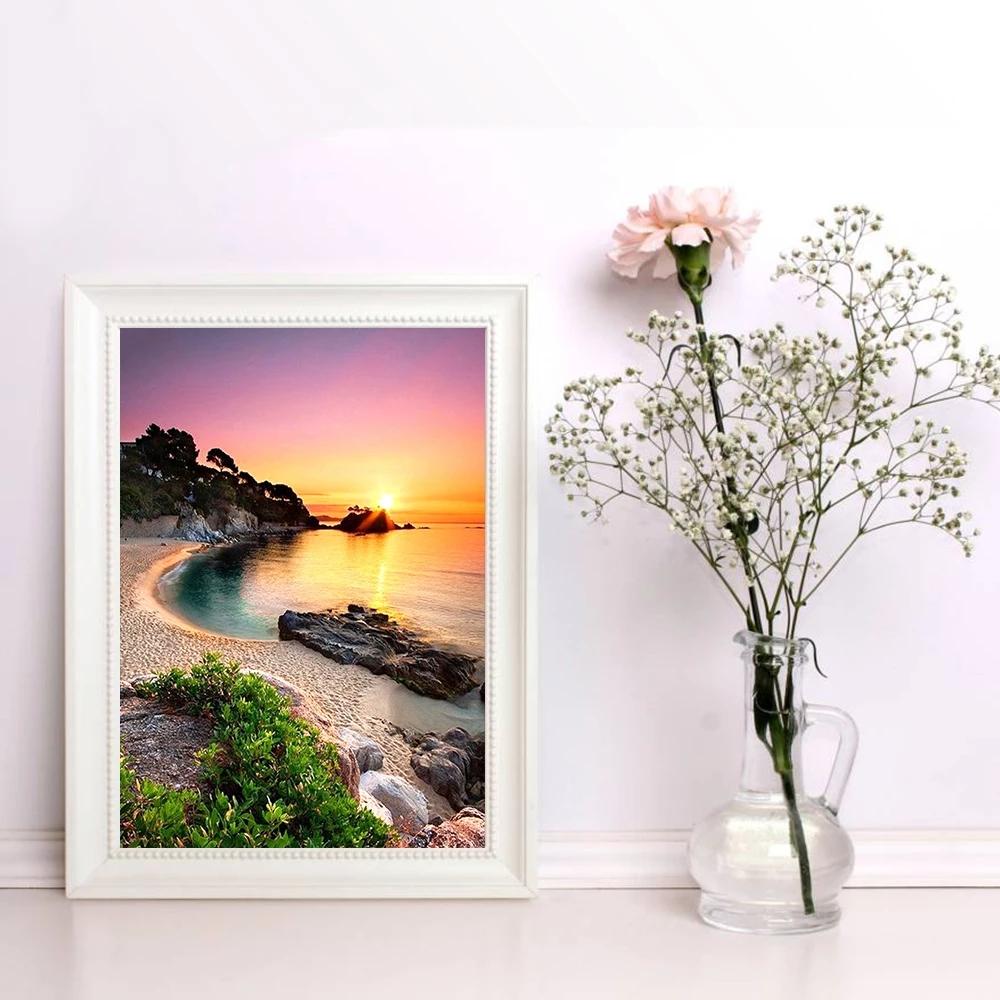 HUACAN 5D Diamond Embroidery Sunset Full Square Painting Landscape Home Decoration New Arrival Mosaic Handmade Gift