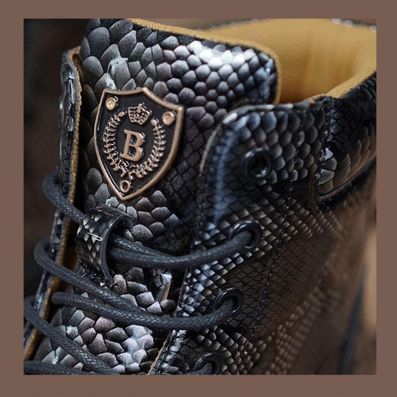 Snakeskin Značka Pánské Boty Čtvercový Podpatek Pánské Kotníkové Boty Designérské Luxusní Kožené Boty pro Muže Motocyklové Charakterové Boty