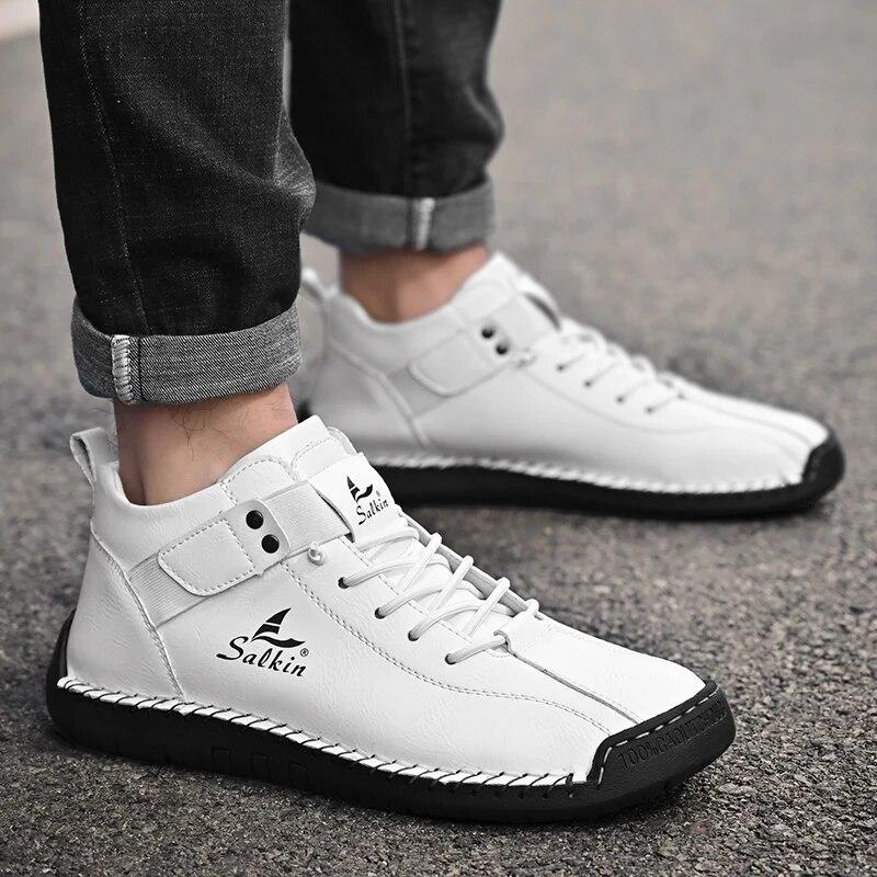 New  Handmade Leather Casual Men Shoes Design Sneakers Man Breathable Leather Shoes Men Ankle Boots Outdoor