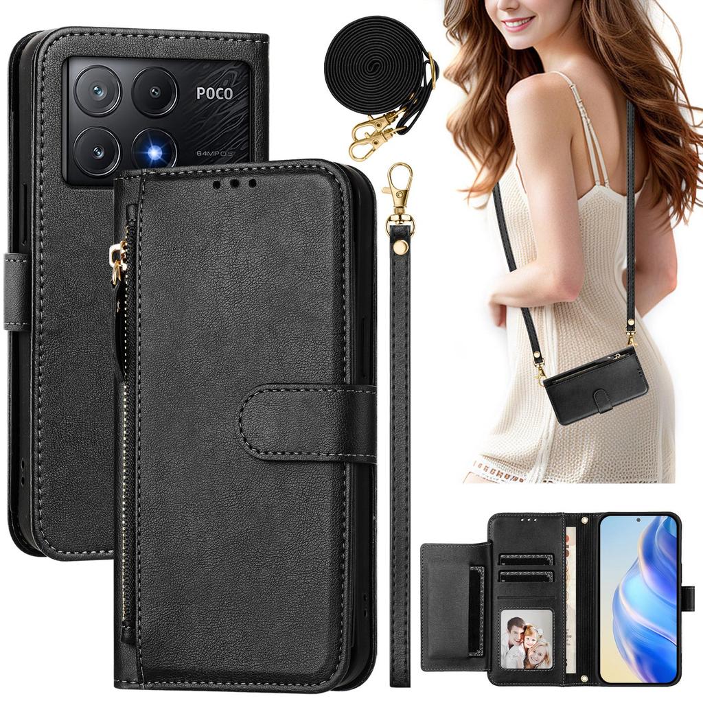 Crossbody Zipper Cards Solt Wallet Leather Case For Xiaomi POCO X7 Pro X6 F7 Ultra Multi Bag Long Lanyard Pocket Kickstand Cover