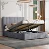 Upholstered Bed 140*200, Hydraulically Liftable Storage, Height-Adjustable Headboard, Metal Slat Frame, Skin-Friendly Velvet Adult Youth Bed Grey