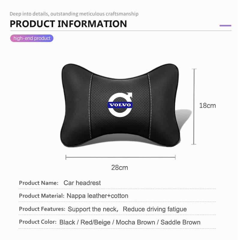 1Pcs Pu Leather Car Neck Pillow Auto Emblem Headrest For Volvo Xc60 Xc90 V40 V60 S60 V50 V90 S80 C40 XC40 V70 XC70 C30 EX90 C70