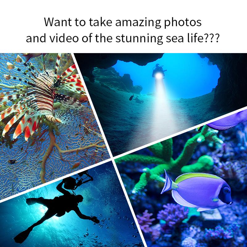 Super Bright Diving Flashlight IPX8 Highest Waterproof Rating Professional Powered With Hand Rope Underwater Video Diving Light