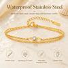 Bracelet de Cheville Superposé Imperméable pour Femmes, Chaîne de Pied Ajustable en Acier Inoxydable Doré avec Zirconia, Bijou