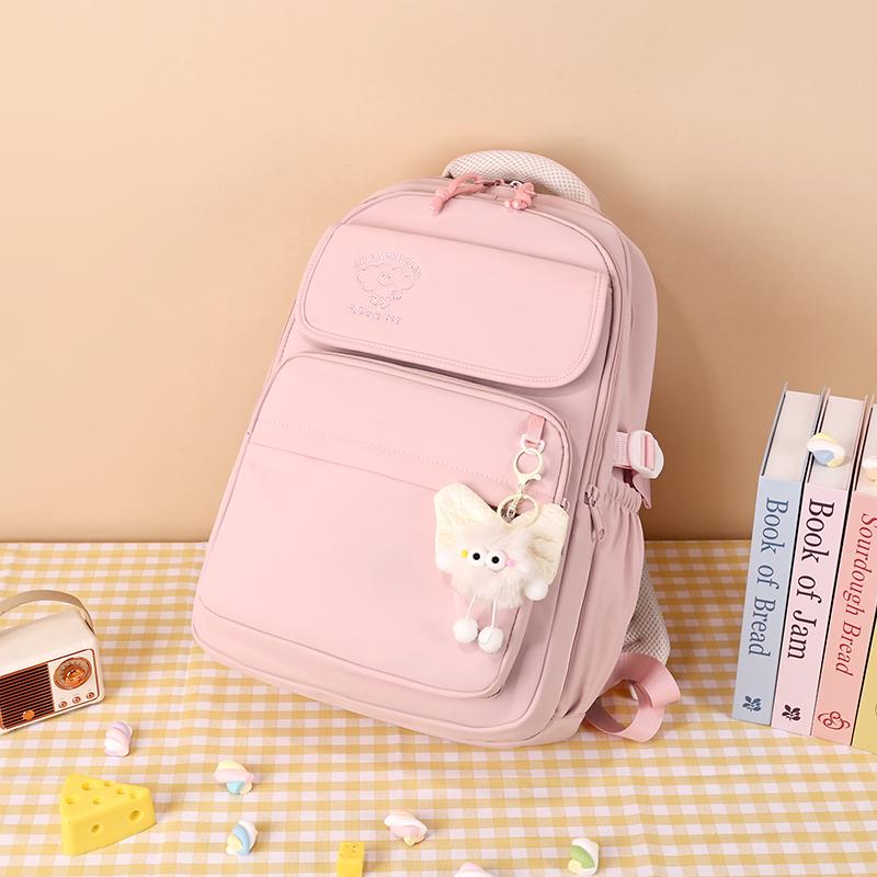 Large Capacity Student Schoolbag Women's Solid Color Backpack Multi-Compartment Wear-Resistant Backpack