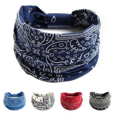 Cross Knot Anti-Slip Sweat Absorption Lady Headband Women Bohemia Floral Print Wide Hairband for Sports